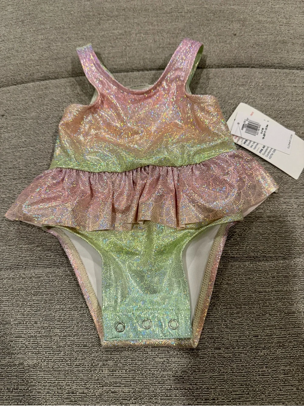 Baby Girl Old Navy One Piece Mermaid Swimsuit With Ruffles and SNAPS!